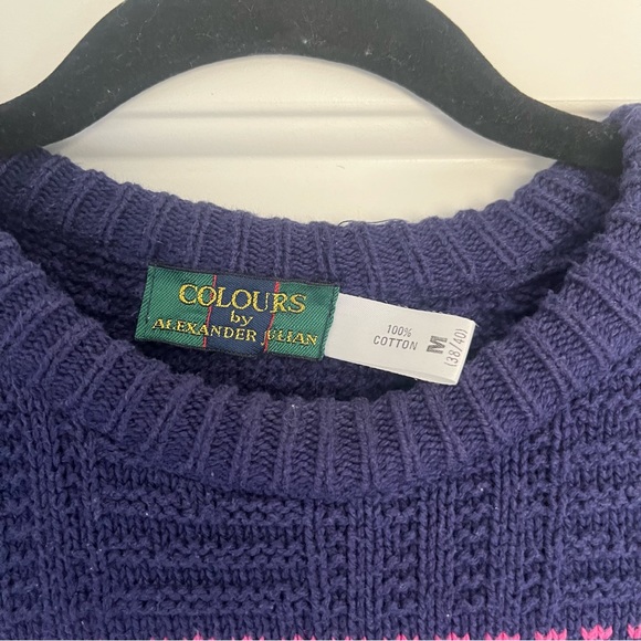 Medium Vintage Sweater Colours by Alexander Julian Navy Pink Green & Purple - Picture 4 of 5